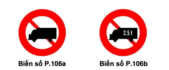 Biển Cấm xe ô tô tải P.106 a và P.106b